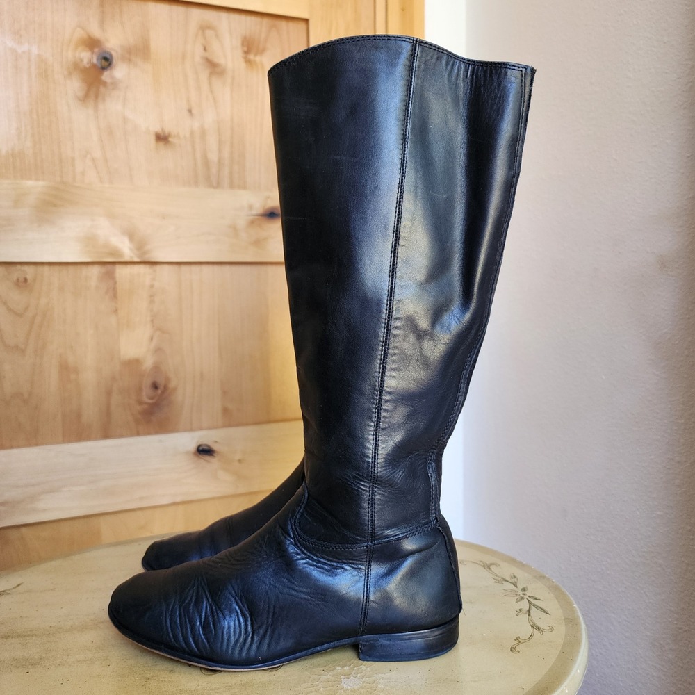 Corso Como 7.5M Black Leather Tall Riding Boots Preppy Quiet Luxury Equestrian - Picture 2 of 9